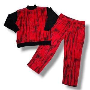Vintage 90s Y2K Koman Red Black Corduroy 2 pc Set Hip Hop Streetwear XL 42